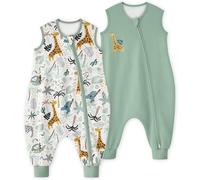 Yoofoss Lot de 2 Gigoteuse à Pieds Bébé 100% Coton 1.0 TOG Sac de Couchage Toute l'année Gigoteuse Turbulette et Fermeture éclair Emmaillotage 100 cm pour Bébé Garçons Filles 4-6 Ans