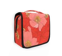 Yoogain Big Red Bloom Trousse de maquillage verticale autoportante avec fermeture éclair et crochet de suspension Motif fleurs rouges