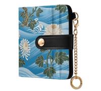 Yoogain Blue Mountain Chrysanthemum Portefeuille fin pliable en cuir PU avec emplacements pour cartes pour femmes, garçons et filles Blanc