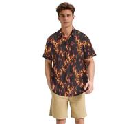 Yoogain Burning Leopard Print Hawaiian Chemise boutonnée à manches courtes pour homme Style décontracté vacances plage été S-3XL, Imprimé léopard brûlant, 3XL