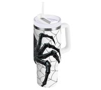 Yoogain Cool Spider Web Star - Gobelet isotherme noir et blanc avec couvercle étanche - Bouteille d'eau réutilisable - Cadeau idéal pour homme et femme