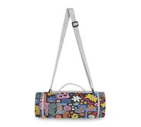 Yoogain Couverture de camping ronde - Convient à 2 adultes, accessoires d'été, tapis de sol de camping résistant à l'eau, double couche, anti-sable, tapis doux de 147,3 cm (objets abstraits aux