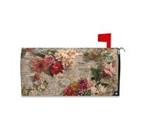 Yoogain Couverture décorative rétro pour boîte aux lettres Motif vieux journal Rouge Fleurs rouges pour le jour du Souvenir Amusant Bonne Année Couverture de boîte aux lettres Taille standard