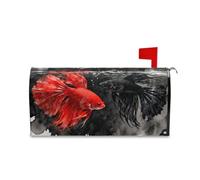 Yoogain Couverture magnétique pour boîte aux lettres décorative en forme de poisson Betta noir et rouge pour l'hiver et l'automne Taille standard