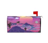 Yoogain Couvertures de boîte aux lettres décoratives en forme de grue et de coucher de soleil tropicale, style vague de vapeur tropicale, taille standard, couverture de boîte aux lettres magnétique