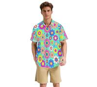 Yoogain Daisy Hippie Y2K Chemise à boutons colorée à manches courtes pour homme Style décontracté vacances plage été S-3XL, Daisy Hippie Y2k Coloré, S