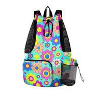 Yoogain Daisy Hippie Y2k Sac à cordon coloré avec cordon de serrage pour homme avec porte-bouteille d'eau Séparation sèche humide