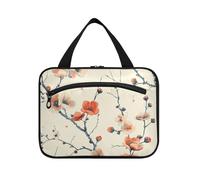 Yoogain Flower Art Cherry Blossom Red Beige Trousse de toilette de voyage à suspendre pour homme avec crochet, trousse de maquillage imperméable pour femme indispensable pour salle de bain maletín