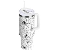 Yoogain Gobelet isotherme à rabat résistant aux fuites avec couvercle et poignée pour eau, thé glacé ou café Motif Halloween Spider
