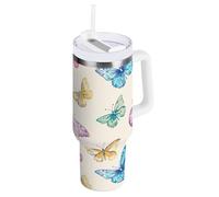 Yoogain Gobelet isotherme sous vide avec couvercle anti-fuite en métal et motif papillon - Bouteille d'eau réutilisable et anti-fuite, pour homme et femme, jaune crayon