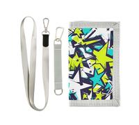 Yoogain Graffiti Abstract Art Yellow Stars Portefeuille à trois volets pour homme pour cadeau d'anniversaire minimaliste petit portefeuille pour homme avec cordon, Graffiti art abstrait étoiles jaunes