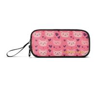 Yoogain Grande trousse à crayons personnalisable en nylon avec motif de chat de dessin animé Happy Heart - Grande trousse à crayons à fermeture éclair - Papeterie scolaire pour enfants