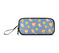 Yoogain Grande trousse à crayons personnalisable en nylon avec motif lion pour anniversaire Bleu