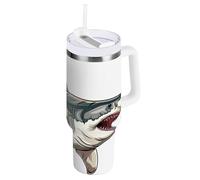Yoogain Great White Shark Skull Skeleton Zinnia Outlined Pearl White Gobelet sous vide avec couvercle étanche - Bouteille d'eau réutilisable pour le sport, la garderie, le camping et plus encore