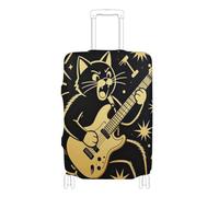 Yoogain Housse de bagage élastique pour chat jouant de la guitare Rock Star Or Noir Taille L Lavable Housse de protection pour bagages de 45,7 à 81,3 cm, Guitare Rock Star Or Noir, M 22-24 in