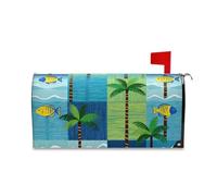 Yoogain Housse de boîte aux lettres décorative à carreaux avec arbre tropical et poisson pour Noël, couverture de boîte aux lettres magnétique, taille standard pour l'hiver