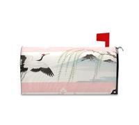 Yoogain Housse de boîte aux lettres magnétique décorative en forme de grue à fleurs japonaises pour l'été et l'hiver, couverture magnétique de taille standard pour buzon