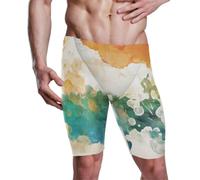 Yoogain Jammers Short de bain pour homme Longueur genou, Aquarelle Abstrait Splash-ink Vert Orange, M