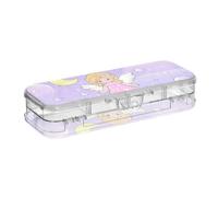 Yoogain Jolie boîte en plastique pour crayons - Motif fée - Étoile violette - Pêche - Pour crayons - Double étage - Transparent - Avec couvercle