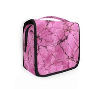 Yoogain Kit classique marbre rose fluo pour voyage avec crochet de suspension Grande trousse de maquillage matelassée verticale autoportante