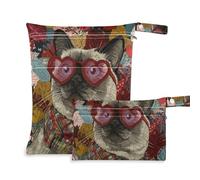 Yoogain Lot de 2 sacs lavables pour couches essentiels de voyage pour bébé avec poignées pour le yoga (chat mignon de Saint-Valentin)