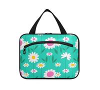 Yoogain Lovely Daisy Floral Peach White Turquoise Hanging Cosmetic Bags for Women with Hook Designer Portable Bags for Toilettes for Travel Make Up Camping Bolso Para Maquaje L, Jolie marguerite