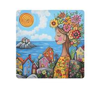 Yoogain Personnalisable Happy Stylish Woman with FlowerMakeup Holders Cloth Self Adhesive Organizer Wrap 21.7 X 21.7 Wrapper Cosmetic Organizers For Travel, heureux, élégant, femme, à, fleur,