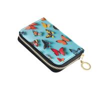 Yoogain Petit portefeuille en cuir avec 9 emplacements pour cartes et fermeture éclair Motif papillons Bleu