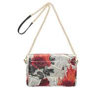 Yoogain Petit sac à bandoulière rétro en cuir végétalien avec roses rouges brûlant des journaux, sac à main imperméable pour femme