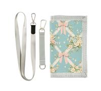 Yoogain Porte-cartes vintage avec pince à billets pour femme - Motif fleurs sauvages et fleurs sauvages - Rose pastel, Nœuds roses pastel vintage fleurs sauvages formes de losanges bleus, 1 size