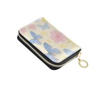 Yoogain Portefeuille en cuir pour homme avec 2 emplacements pour espèces et blocage RFID avec fermeture éclair Motif papillons bleus et fleurs roses