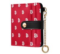 Yoogain Portefeuille pliable compact en cuir PU pour femme avec signe Bitcoin blanc rouge