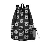 Yoogain Sac à dos de sport avec cordon de serrage et cordon de serrage Motif ours noir et blanc