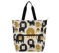 Yoogain Sacs fourre-tout pour enfants, étudiants, adultes, motif lion, vanille, or, noir, résistant à l'eau, sac d'épicerie, sac de plage avec poches zippées pour l'école, le travail, les voyages