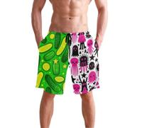 Yoogain Short de bain décontracté avec compression, Joli motif monstres roses et noirs, XL