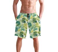 Yoogain Short de bain pour homme avec compression, Aquarelle Monstera Deliciosa Feuilles Motif, XL