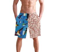 Yoogain Short de plage pour homme avec compression, Motif feuilles de saule vintage Pêche, XXL