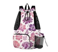 Yoogain Silhouette Fleurs Dégradé Violet Sac à dos Sac de gym Sac de gym avec poches Cinch Back Sack Dry Wet Separation