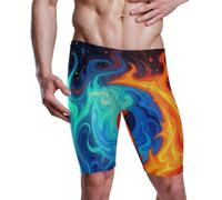 Yoogain Swim Jammers Short de compression pour homme Longueur genou, Yin Yang Splash Bleu Jaune Flamme, XL