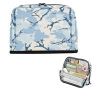 Yoogain Trousse à crayons de grande capacité avec fermeture éclair pour garçons, fournitures scolaires, style Jon Klassen, motif camouflage, bleu ciel