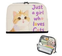 Yoogain Trousse à crayons de grande capacité - Organiseur de bureau pour adolescents - Fournitures scolaires - Just A Girl Who Loves Cats