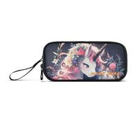 Yoogain Trousse à crayons personnalisable en nylon avec licornes amusantes et tendance - Grande capacité - Pour l'école et les enfants