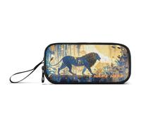 Yoogain Trousse à crayons personnalisable en nylon motif lion bleu dessin animé avec fermeture éclair grande capacité pour l'école ou les femmes