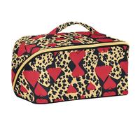 Yoogain Trousse de maquillage Texas Hold'em avec compartiments et poignée Motif léopard
