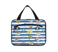 Yoogain Trousse de toilette à suspendre avec crochet, motif tête de mort de pirate à rayures bleues et blanches, trousse de toilette pour femme must trip bolsa para maquillaje L, Crâne de pirate rayé