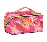 Yoogain Trousse de toilette avec compartiments et poignée - Motif feuilles rouges - Étanche - Fermeture éclair