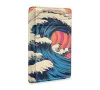 Yoogain Ukiyo-e Style Waves Portefeuille fin en cuir avec fenêtre d'identification RFID pour homme et femme