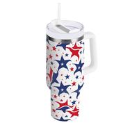 Yoogain Us Gobelet sous vide Red Blue Stars de 1200 ml avec couvercle étanche - Grande tasse à café pour eau, thé glacé ou café