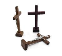 Yooghuge 1 croix de table en bois avec support religieux chrétien crucifix église décoration maison étagère décoration table croix (couleur aléatoire)