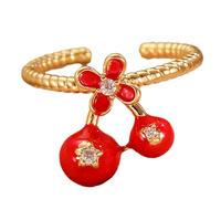 Yooghuge Bagues délicates en forme de cerises réglables avec texture en cuivre - Convient pour une tenue décontractée, un rendez-vous et des occasions spéciales - Réglable, taille unique, Comme décrit